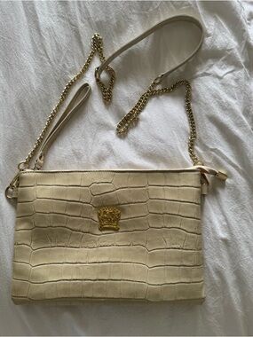 Pratesi Cream Croc-Embossed Chain Crossbody Bag